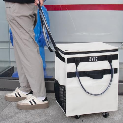 Reusable Grocery Bag on Wheels, Rolling Tote, 46 LBS, Small, Beige - color: Beige, size: Small