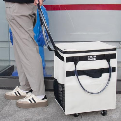Reusable Grocery Bag on Wheels, Rolling Tote, 46 LBS, Small, Beige - color: Beige, size: Small