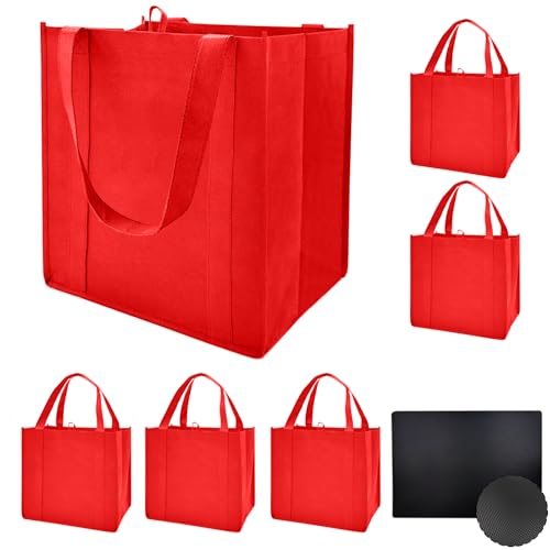 6 pack Reusable Grocery Bags,Thick Bottom-Shopping Bag for Groceries - color: Red