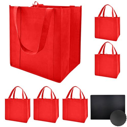 6 pack Reusable Grocery Bags,Thick Bottom-Shopping Bag for Groceries - color: Red