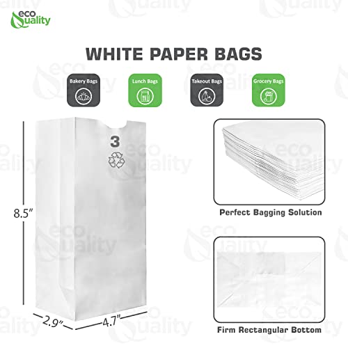 EcoQuality Kraft Paper Bags - Medium 3LB Capacity, Ideal for Lunch, Bakery, Candy, Grocery, Craft Use - 2000 Count (#3)