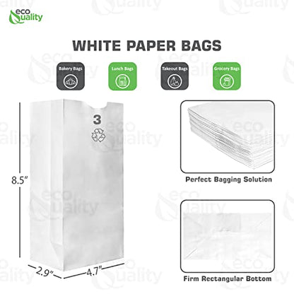 EcoQuality Kraft Paper Bags - Medium 3LB Capacity, Ideal for Lunch, Bakery, Candy, Grocery, Craft Use - 2000 Count (#3)