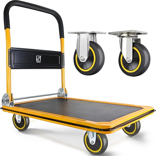 Wellmax Push Cart Dolly, Foldable Moving Platform Flat Cart, 660 lb, Yellow - color: Yellow, size: 660 Lbs