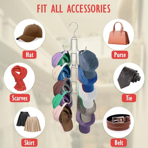 Hat Organizer for Closet: Collapsible Caps Rack with 10 Large Hooks - color: Silver