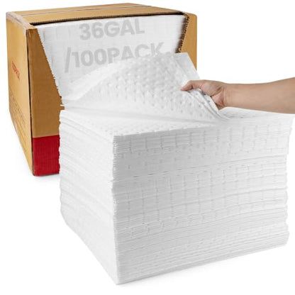 Oil Absorbent Pads 100-Pack | 16"x20" Oil-Only Spill Mat | Industrial Spill Control for Oil & Fuel(32 Gal/Box) | Repels Water Absorbing Sheets - color: 100pack 4mm Thickened/ Oil-Only Pads(16"x20")