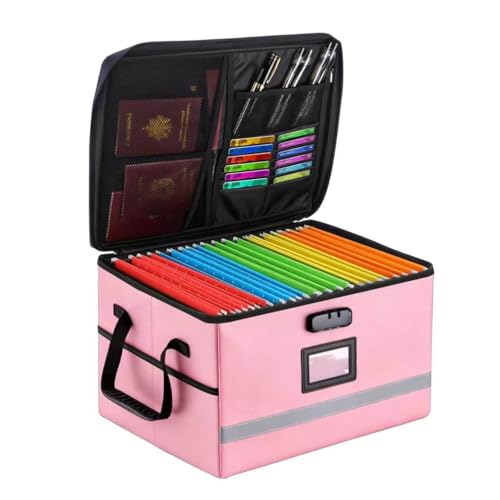 EXLIFBAG Fireproof File Organizer with Lock, 1 Layer - color: Pink, size: 1 Layer