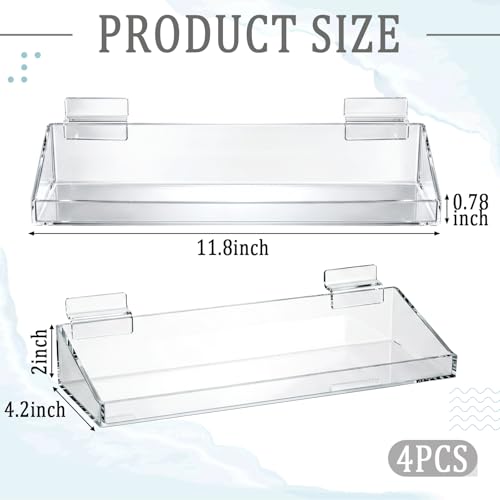 Zhehao 4 Pcs Slatwall Acrylic Shelves,11.8" X 4.2" X 2" - size: 11.8" x 4.2" x 2"