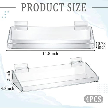 Zhehao 4 Pcs Slatwall Acrylic Shelves,11.8" X 4.2" X 2" - size: 11.8" x 4.2" x 2"