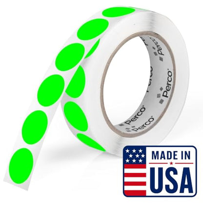 Perco Neon Green Round Circle Dot Sticker 1-Inch Labels with Easy-Tear Perforation, 1,000 Stickers per Roll - in Stock, Approved & Available Labels, High Visibility, Strong Adhesive—Made in USA - color: Green - Neon, size: 1 Inch