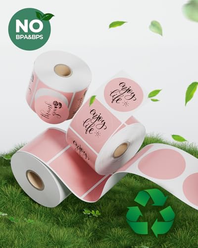MUNBYN 2 Inch Pink Circle Thermal Labels for Logo Design, 750 Sheets/1 Roll - color: Pink, size: 2inch