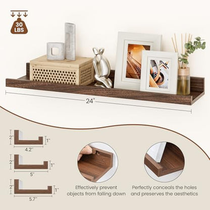 Heimlove 24 Inch Picture Ledge Set of 6 Walnut - color: Walnut, size: 24 inches set of 6