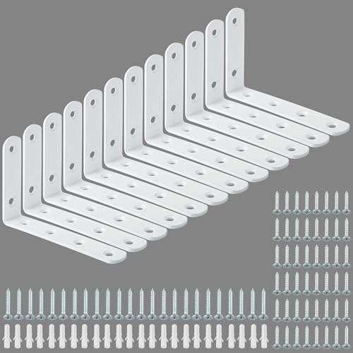 Alise 12Pcs Floating Shelf Brackets, White Heavy Duty L Bracket for Shelves - color: White, size: (12P) 5x3x0.72 inch