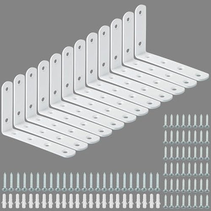 Alise 12Pcs Floating Shelf Brackets, White Heavy Duty L Bracket for Shelves - color: White, size: (12P) 5x3x0.72 inch