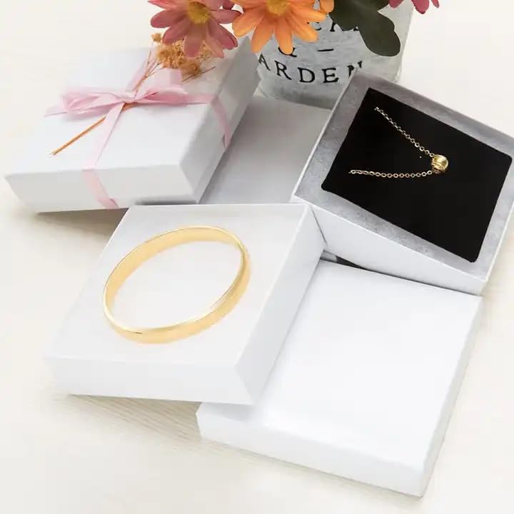 RJ Displays 6 Pack Cotton Filled Swirl White Cardboard Jewelry Boxes for Necklace, Bracelet, Watch & Small Gifts, Jewelry Gift Boxes with Lids, Size 5.25 x 3.75 x 1 Inch – White