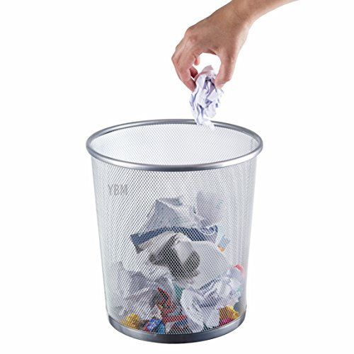 YBM Home Mesh Wastebasket Trash Can for Home and Office Workspace, Metal Office Trash Can Round-Shaped - 4.75 Gallon, 2485 - color: Silver