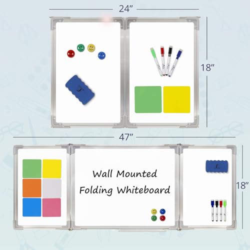 Whiteboard Set, 47x18 in White Board Dry Erase for Wall with Magnetic Notes - size: 47x18"