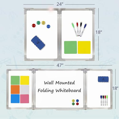 Whiteboard Set, 47x18 in White Board Dry Erase for Wall with Magnetic Notes - size: 47x18"