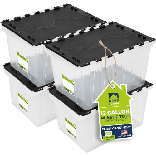 12 Gallon Clear Storage Tote with Flip Lid, Standard Duty, Pack of 4 - style: Pack of 4