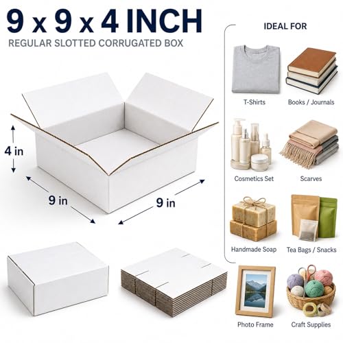 9x9x4 White Shipping Boxes, 25 Pack - size: 9x9x4 Inch