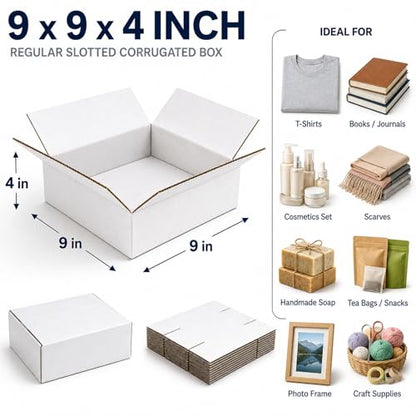 9x9x4 White Shipping Boxes, 25 Pack - size: 9x9x4 Inch