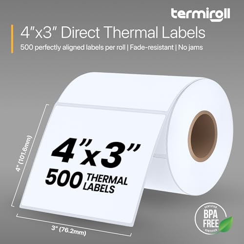 4x3 Thermal Labels, 12 Rolls 6000, 1in Core, Perforated 3x4 Bulk - size: 4x3 - 12 Rolls | 6000 Labels