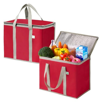 VENO 2 Pack Cooler Bag Insulated Grocery Bags for Food Delivery Heavy Duty - color: Red, size: 2 Pack