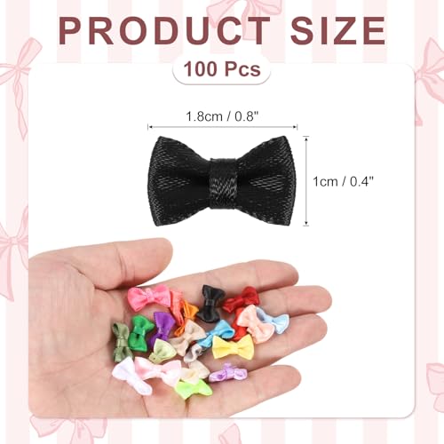 MECCANIXITY 100 Pcs Mini Ribbon Bow 0.8" Mini Fabric Satin Ribbon Flower Bows for Craft DIY Sewing Wedding Birthday Party, Black - color: Black