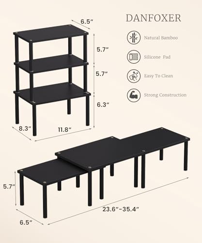 Set of 3 Bamboo Cabinet Organizer Shelf,Medium(Black) - color: Black, size: Medium