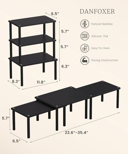 Set of 3 Bamboo Cabinet Organizer Shelf,Medium(Black) - color: Black, size: Medium