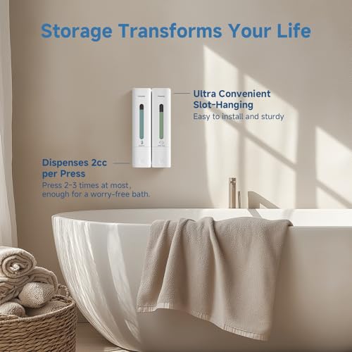 Shampoo Dispenser for Shower - Shower Soap Dispenser Wall Mounted No Drill - Shampoo Body Wash Dispenser 2 Chamber - Easy Install for Bathroom Hotel White 800ml - color: White 2