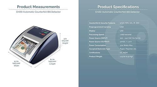 AccuBANKER D450 Counterfeit Bill Detector, 5 Point Detection - size: Compact