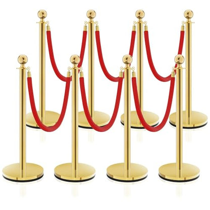 Velvet Poles and Rope,Rope Safety Barriers, Waterproof and Rustproof Set for Theaters, Hotels, Clubs, Museums, 8 Pieces - size: 8