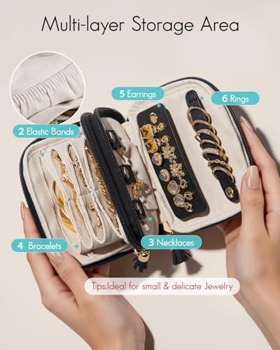 VLANDO 2-Layer Travel Jewelry Organizer for Necklaces,Rings,Earrings - color: Black