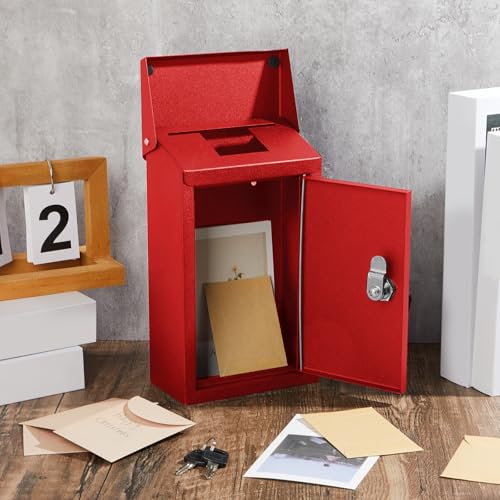 Yaocom Metal Key Drop Box with Lock, 2 Keys for Cash Donation Secure, Red - color: Red