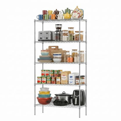 FDW | 5-Tier Wire Shelf | 36" x 14" x 72" | Chrome - color: Chrome, size: 36×14×72
