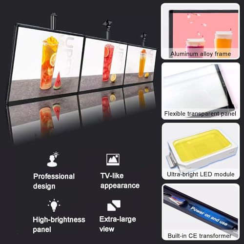 Wall Mounted LED Menu Light Box, 3D Slim Snap Frame Light Box Billboard, Restaurant Coffee Beverage Shop Display Board Sign, With Telescopic Rod (23.6"x31.5"/60cmx80cm) - size: 23.6"x31.5"/60cmx80cm