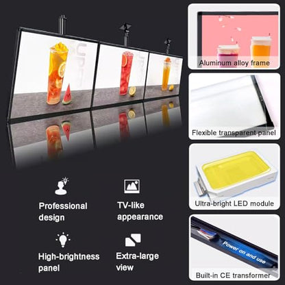 Wall Mounted LED Menu Light Box, 3D Slim Snap Frame Light Box Billboard, Restaurant Coffee Beverage Shop Display Board Sign, With Telescopic Rod (23.6"x31.5"/60cmx80cm) - size: 23.6"x31.5"/60cmx80cm