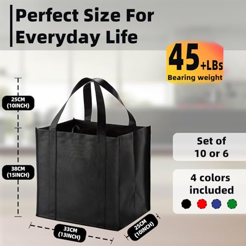 6 pack Reusable Grocery Bags,Thick Bottom-Shopping Bag for Groceries - color: Black