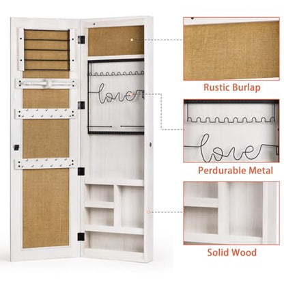 SRIWATANA Washed White Jewelry Cabinet with Full Length Mirror, Solid Wood - color: Washed White