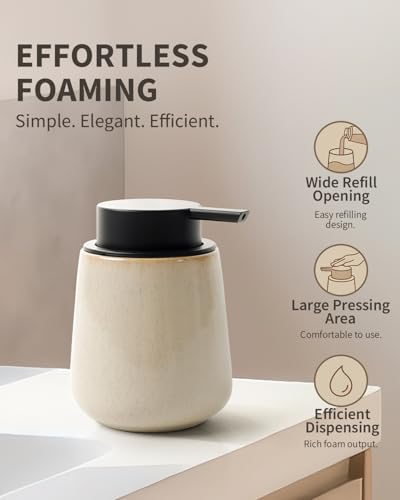 Bosilunlife 12Oz Ceramic Foam Soap Dispenser for Bathroom Kitchen Counter - color: Greige