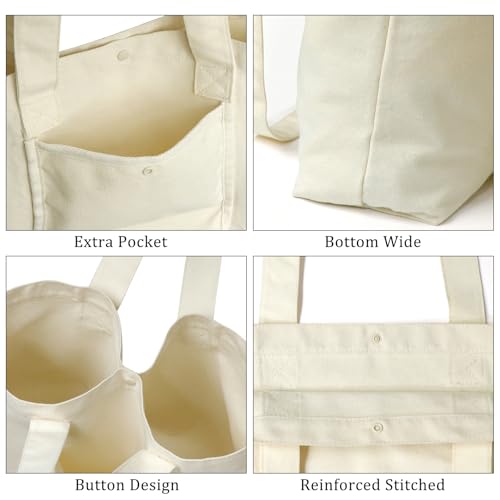 Faylapa 1/3/6 Packs Canvas Tote Bag, Heavy Duty Foldable Reusable Grocery Shopping Bags for Crafts DIY Painting - color: White