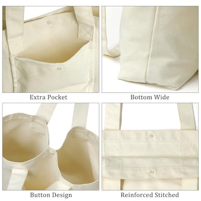 Faylapa 1/3/6 Packs Canvas Tote Bag, Heavy Duty Foldable Reusable Grocery Shopping Bags for Crafts DIY Painting - color: White