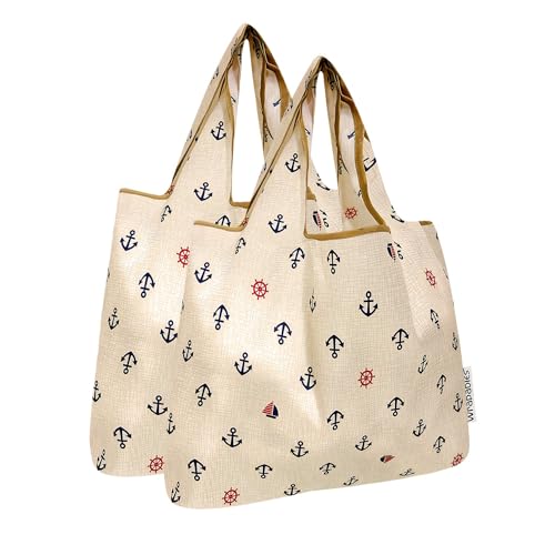 allydrew Medium Foldable Tote Nylon Reusable Grocery Bag (Set of 2) - color: Anchors Away