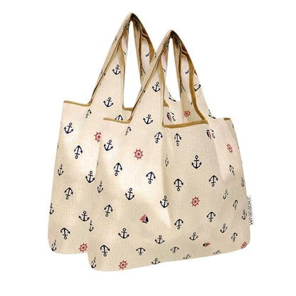 allydrew Medium Foldable Tote Nylon Reusable Grocery Bag (Set of 2) - color: Anchors Away