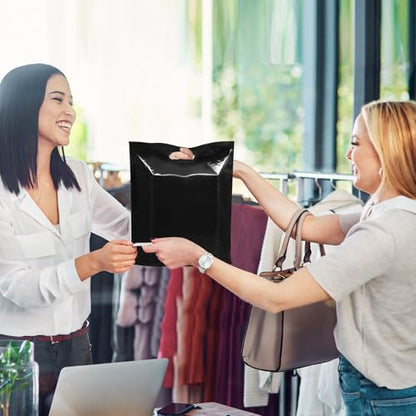 100 Pack Black Plastic Bags, 9"x12" Merchandise Bags With Die Cut Handles - color: Black