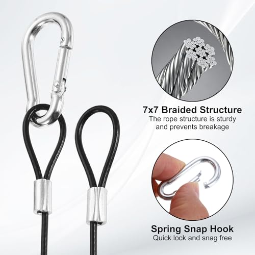 PATIKIL 9" Safety Cable Lock Security Wire Ropes w 10 Spring Buckle 5Pcs - color: Black, size: 9 Inch