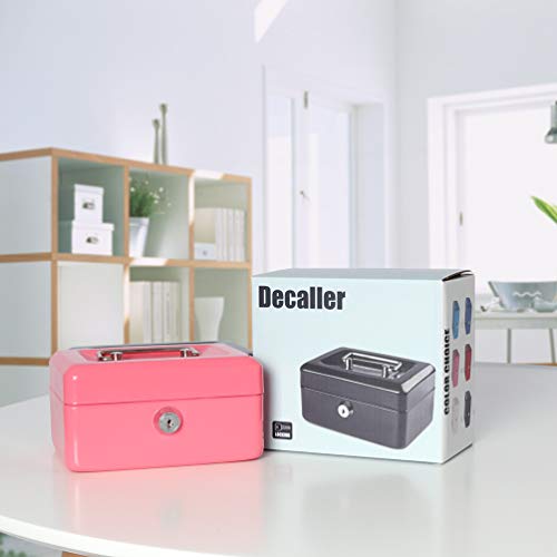 Decaller Small Cash Box with Lock and Slot, Metal Coin Bank Piggy Bank for Adults & Kids, 5.9" x 4.7" x 3.2", Pink - color: Pink, size: Small (5.9 Inch)