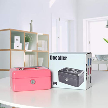 Decaller Small Cash Box with Lock and Slot, Metal Coin Bank Piggy Bank for Adults & Kids, 5.9" x 4.7" x 3.2", Pink - color: Pink, size: Small (5.9 Inch)