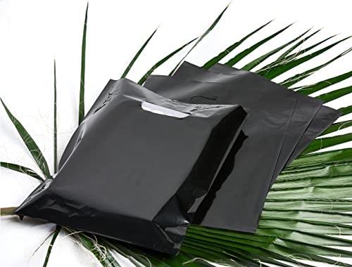 Choice Marts 100 Black Plastic Bags With Handles 12x15 Merchandise Bags - color: Black