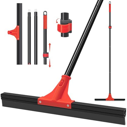 Floor Squeegee with 18'' Silicone Rubber Scraper Head and 58'' Long Adjustable Handle, Heavy Duty Shower Squeegees for Concrete Floor, on Multi-Surface Tile Glass Pool Garage Cleaning - size: 18"